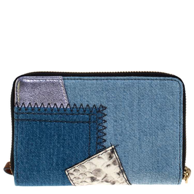 Pre Owned Marc Jacobs Blue Denim Patchwork Zip Around Wallet