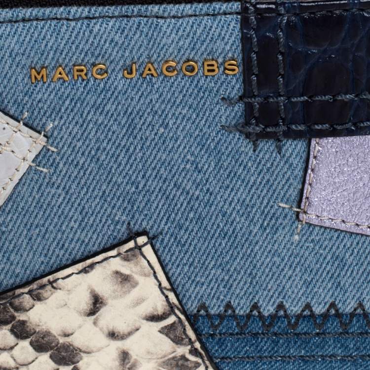 Pre Owned Marc Jacobs Blue Denim Patchwork Zip Around Wallet