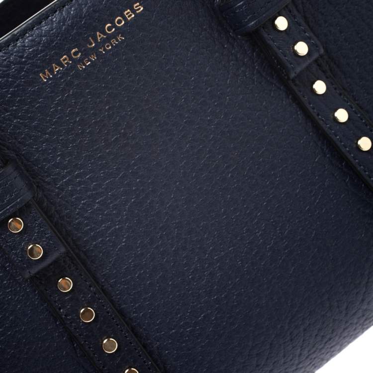 Pre Owned Marc Jacobs Midnight Blue Leather Mini T Studded Tote