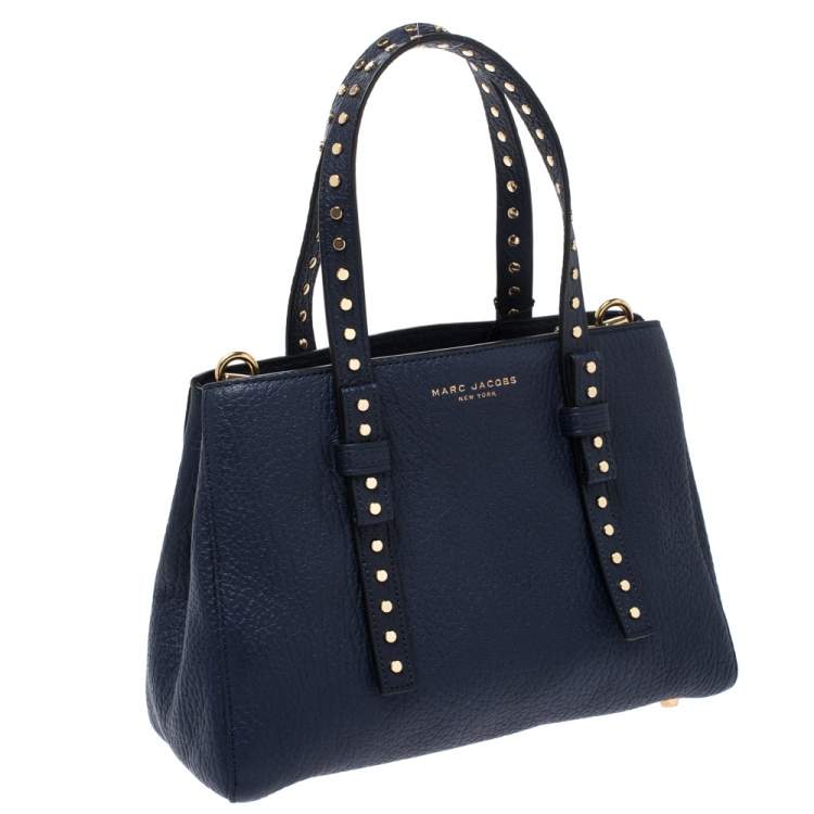 Pre Owned Marc Jacobs Midnight Blue Leather Mini T Studded Tote