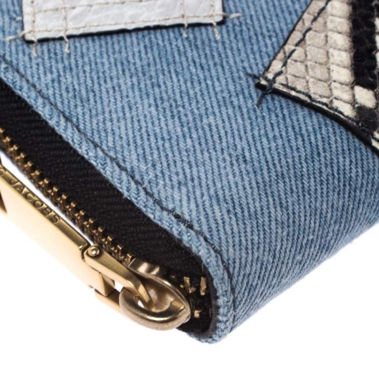 Pre Owned Marc Jacobs Blue Denim Patchwork Wristlet Zip Around Wallet