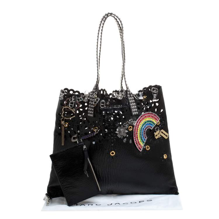 Pre Owned Marc Jacobs Black Laser Cut Leather Embellished Wingman Tote