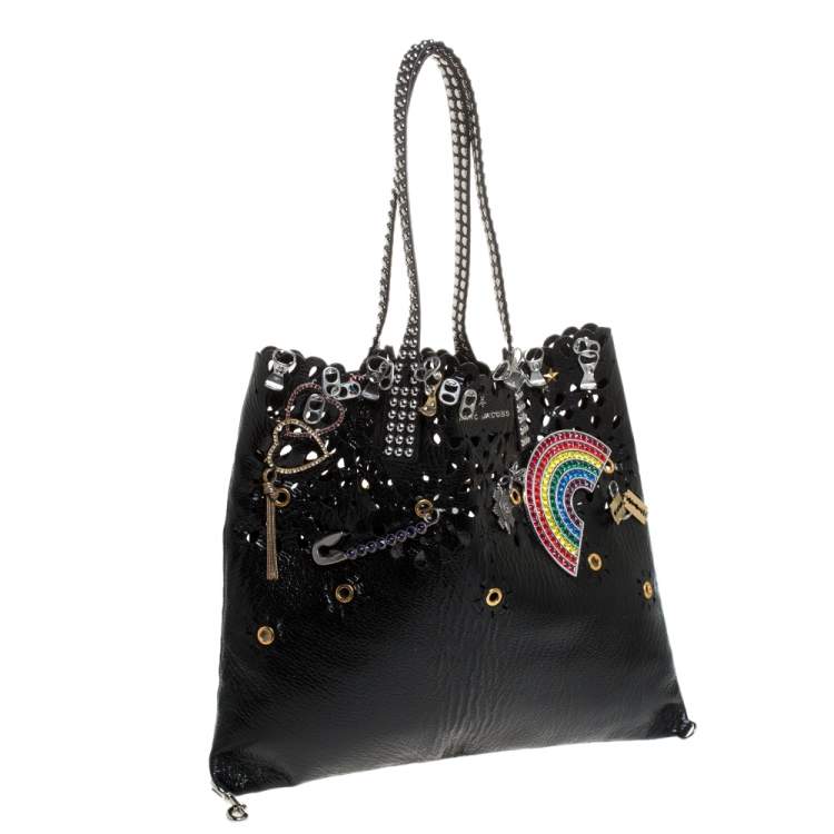 Pre Owned Marc Jacobs Black Laser Cut Leather Embellished Wingman Tote