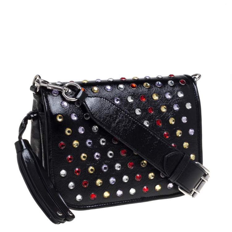 Pre Owned Marc Jacobs Black Patent Leather Jewel Embellished Courier Crossbody Bag