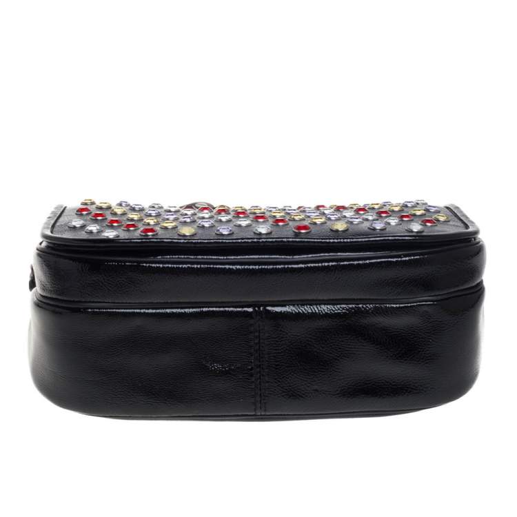 Pre Owned Marc Jacobs Black Patent Leather Jewel Embellished Courier Crossbody Bag