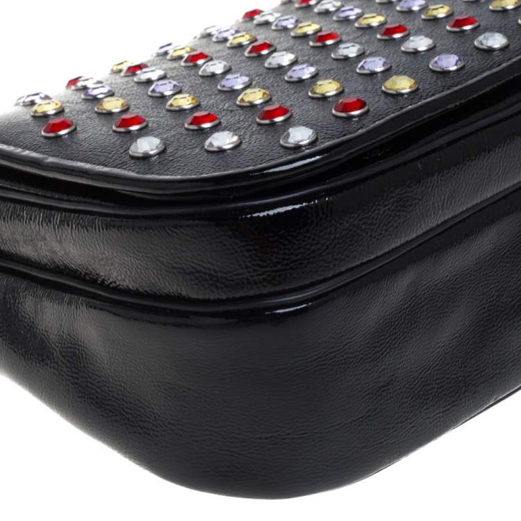 Pre Owned Marc Jacobs Black Patent Leather Jewel Embellished Courier Crossbody Bag