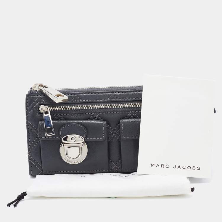 Pre Owned Marc Jacobs Dark Grey Quilted Leather Zip Continental Wallet