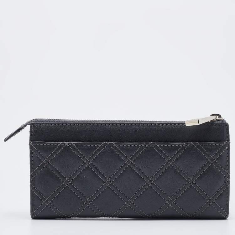 Pre Owned Marc Jacobs Dark Grey Quilted Leather Zip Continental Wallet