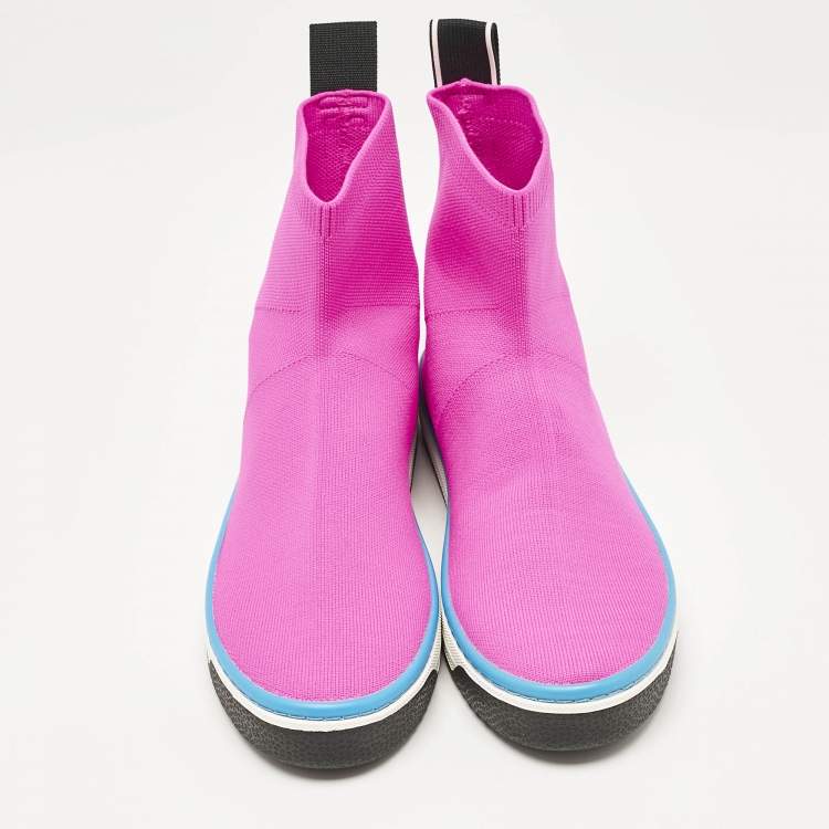 Pre Owned Marc Jacobs Neon Pink Stretch Fabric Dart Socks Slip On Sneakers Size 40