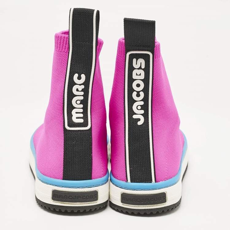 Pre Owned Marc Jacobs Neon Pink Stretch Fabric Dart Socks Slip On Sneakers Size 40