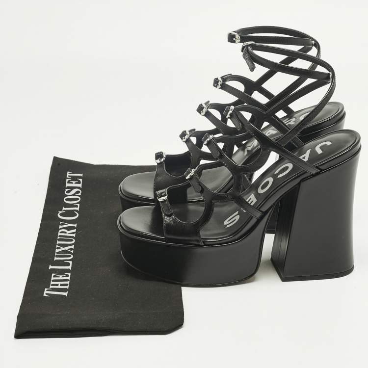 Pre Owned Marc Jacobs Black Leather Kiki Platform Sandals Size 38