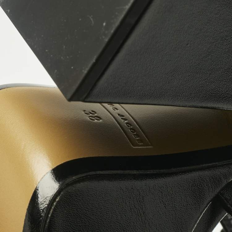 Pre Owned Marc Jacobs Black Leather Kiki Platform Sandals Size 38