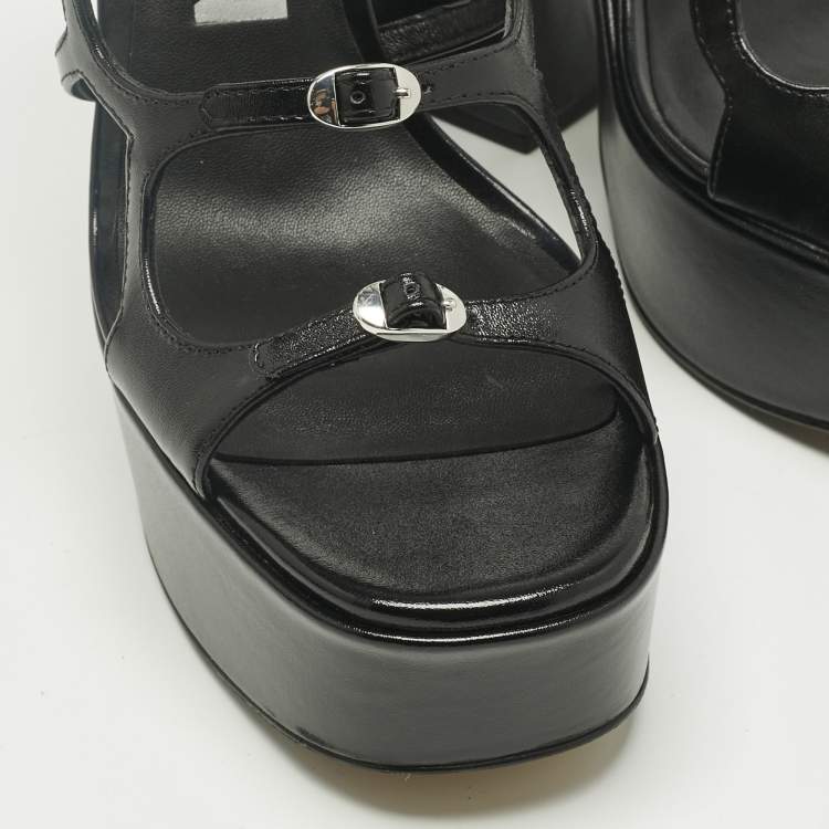 Pre Owned Marc Jacobs Black Leather Kiki Platform Sandals Size 38