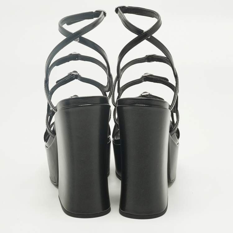 Pre Owned Marc Jacobs Black Leather Kiki Platform Sandals Size 38