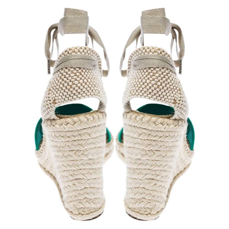 Pre Owned Marc Jacobs Multicolor Canvas And Mesh Wedge Espadrilles Ankle Wrap Sandals Size 39