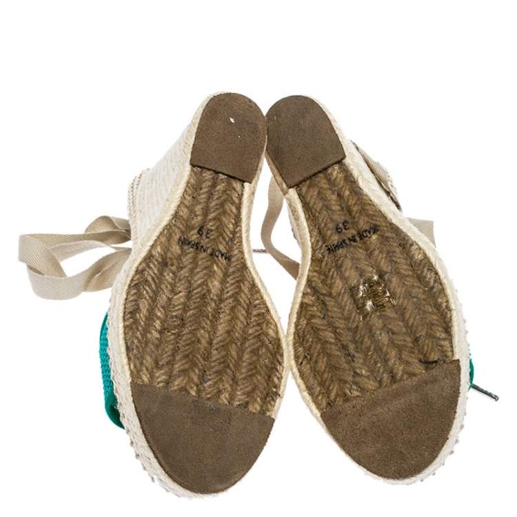 Pre Owned Marc Jacobs Multicolor Canvas And Mesh Wedge Espadrilles Ankle Wrap Sandals Size 39