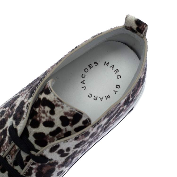 Pre Owned Marc Jacobs Black/Brown Animal Print Pony Hair and Patent High Top Sneakers Size 38