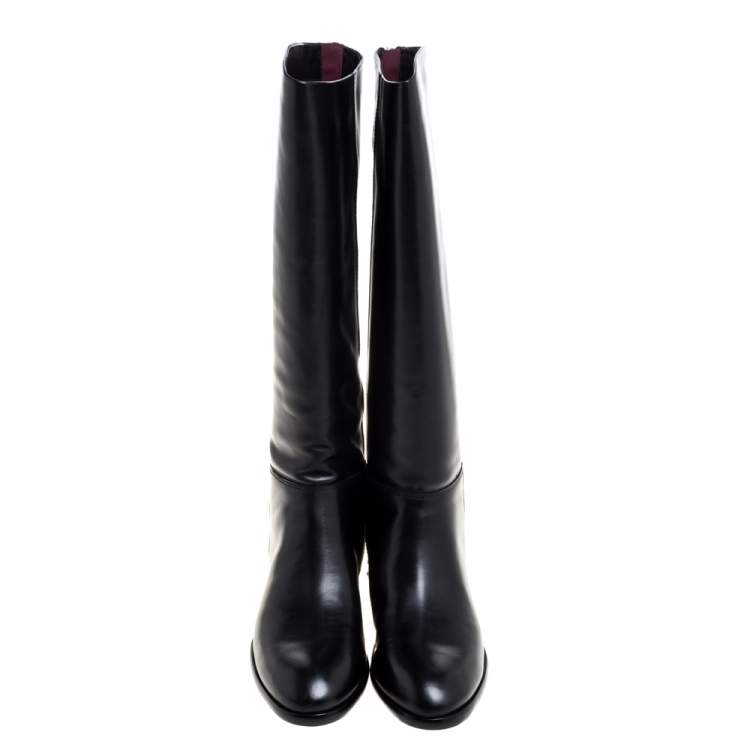 Pre Owned Marc By Marc Jacobs Black Leather Kip Knee Length Boots Size 39