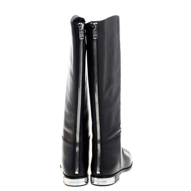 Pre Owned Marc By Marc Jacobs Black Leather Kip Knee Length Boots Size 39