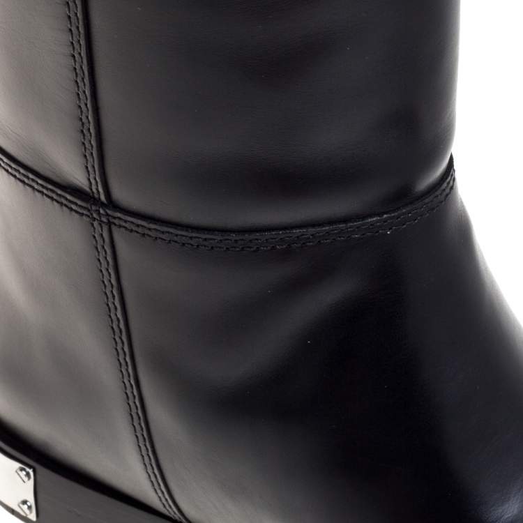 Pre Owned Marc By Marc Jacobs Black Leather Kip Knee Length Boots Size 39