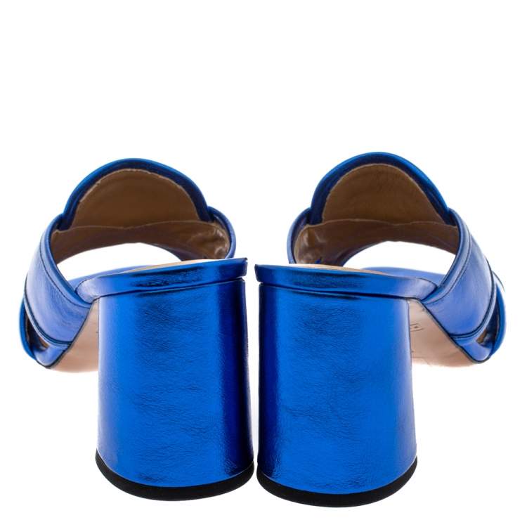 Pre Owned Marc Jacobs Electric Blue Leather Aurora Mules Size 37