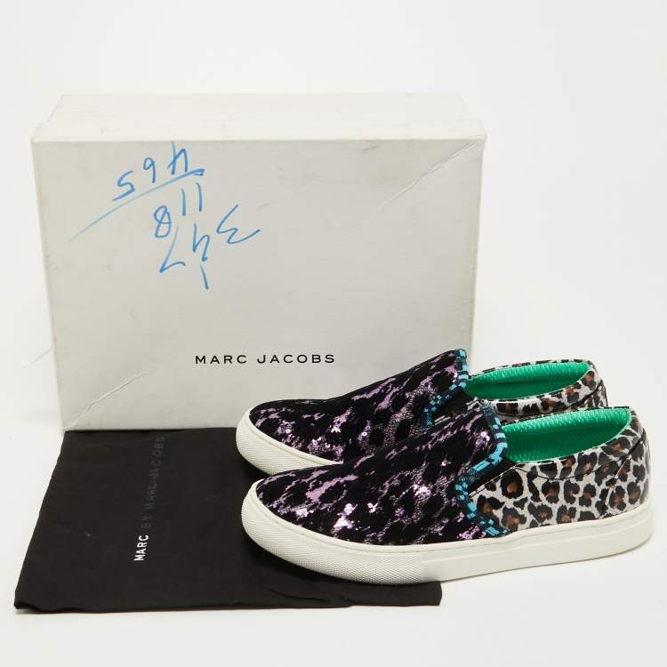 Pre Owned Marc Jacobs Multicolor Sequin and Canvas Leopard Print Mercer Slip On Sneakers Size 37