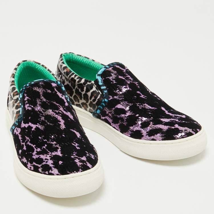 Pre Owned Marc Jacobs Multicolor Sequin and Canvas Leopard Print Mercer Slip On Sneakers Size 37