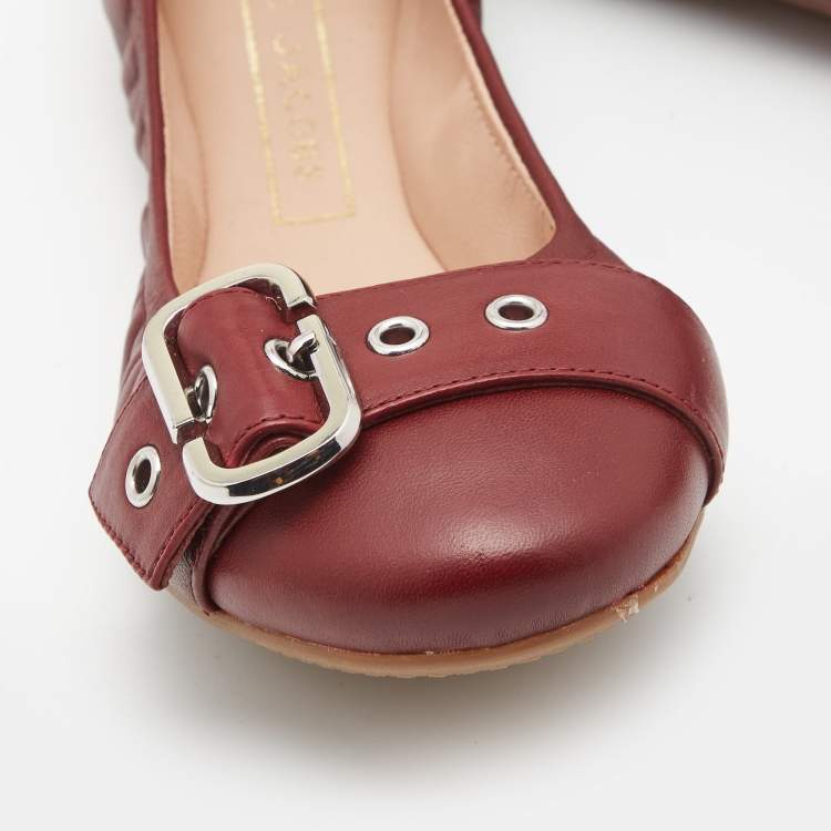 Pre Owned Marc Jacobs Burgundy Leather Buckle Detail Scrunch Ballet flats Size 36
