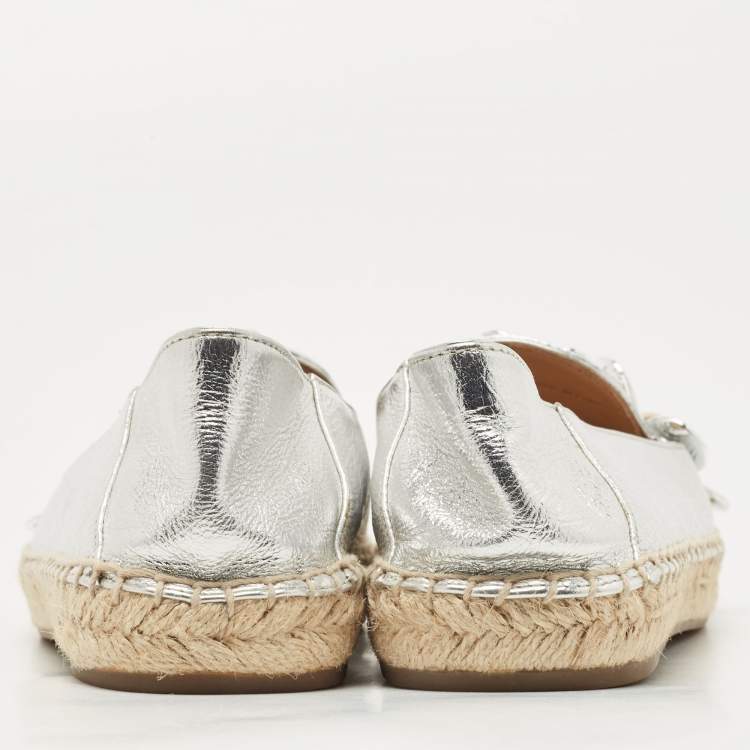 Pre Owned Marc Jacobs Silver Leather Studded Daisy Espadrille Flats Size 38