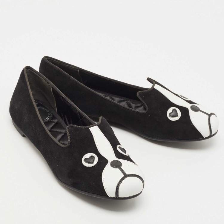 Pre Owned Marc by Marc Jacobs Black/White Suede and Leather Cat Ballet Flats Size 36