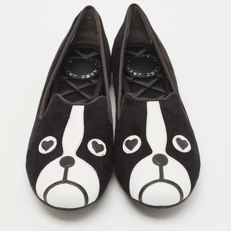 Pre Owned Marc by Marc Jacobs Black/White Suede and Leather Cat Ballet Flats Size 36