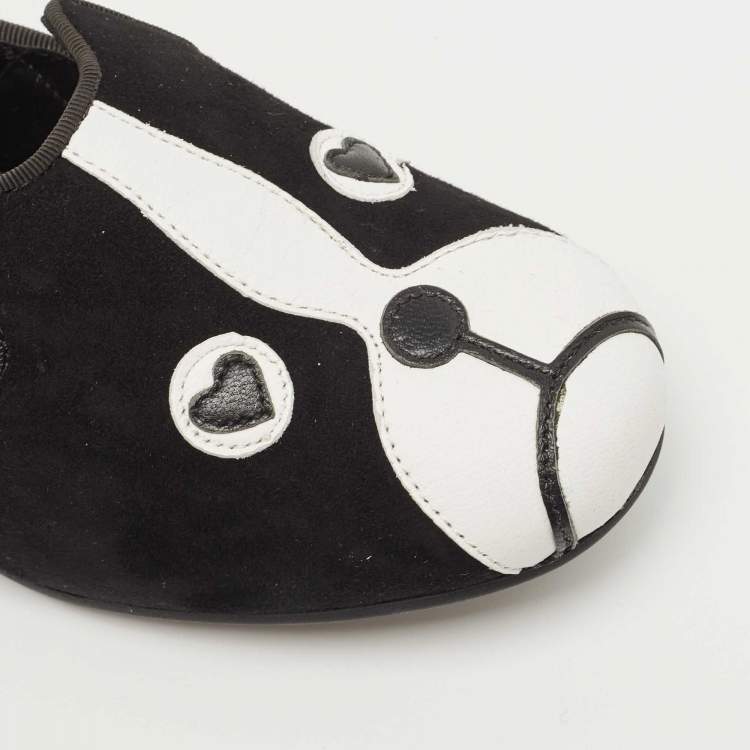 Pre Owned Marc by Marc Jacobs Black/White Suede and Leather Cat Ballet Flats Size 36