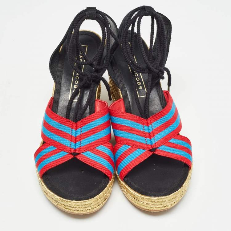 Pre Owned Marc Jacobs Multicolor Grosgrain Espadrille Wedge Sandals Size 40