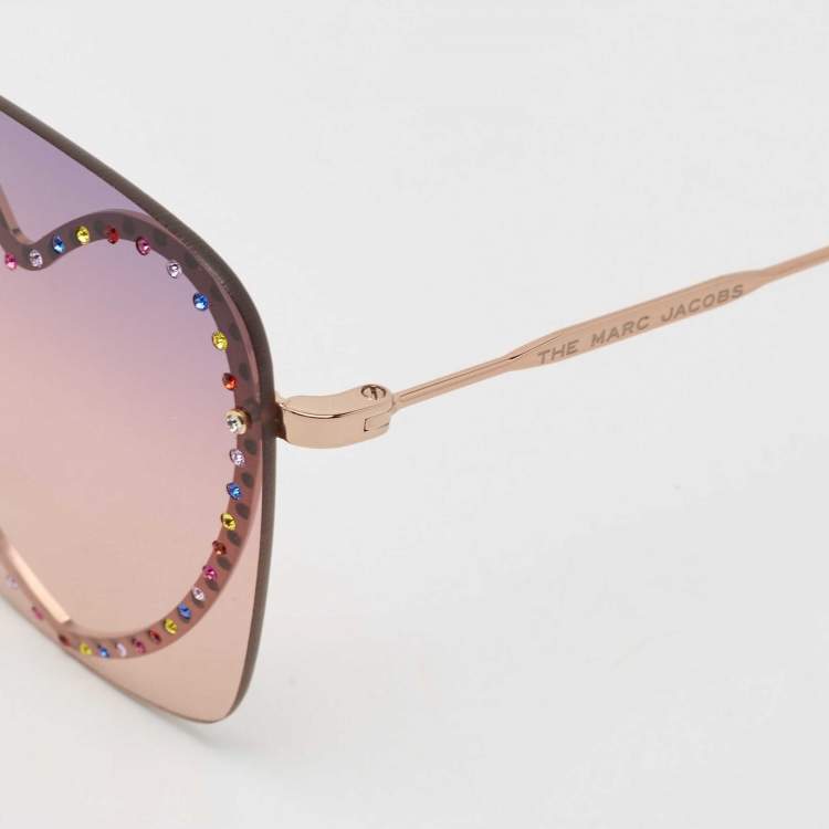 Pre Owned Marc Jacobs Pink/Purple Gradient Crystal Heart Square Sunglasses
