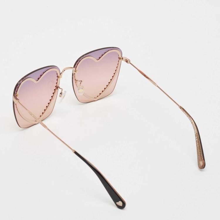 Pre Owned Marc Jacobs Pink/Purple Gradient Crystal Heart Square Sunglasses