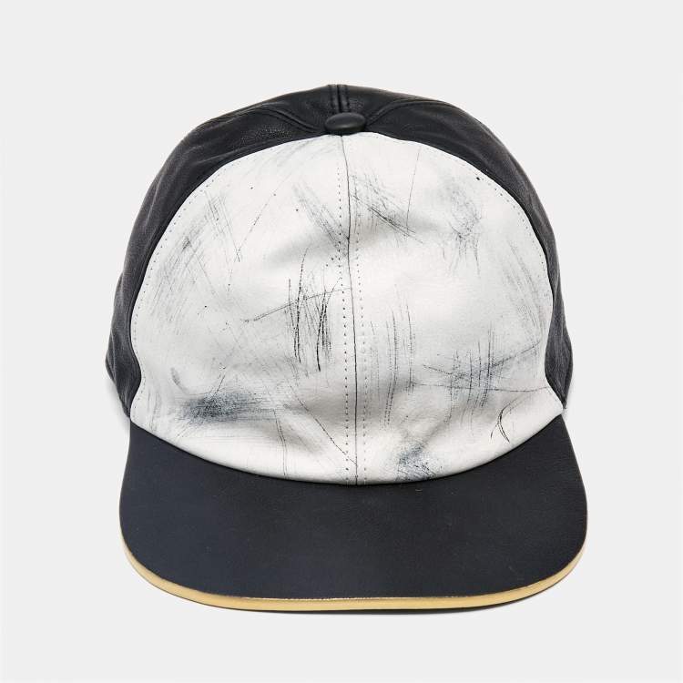 Pre Owned Marc Jacobs Black/White Leather Baseball Cap M