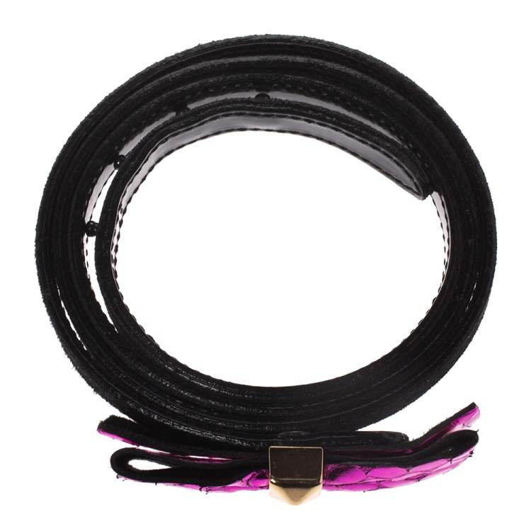 Pre Owned Marc Jacobs Black/Purple Suede and Patent Leather Bow Belt 90CM
