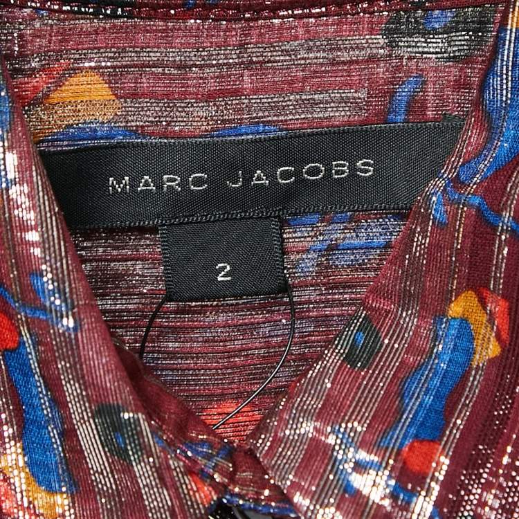 Pre Owned Marc Jacobs Metallic Printed Silk Lurex Sleeveless Mini Dress S