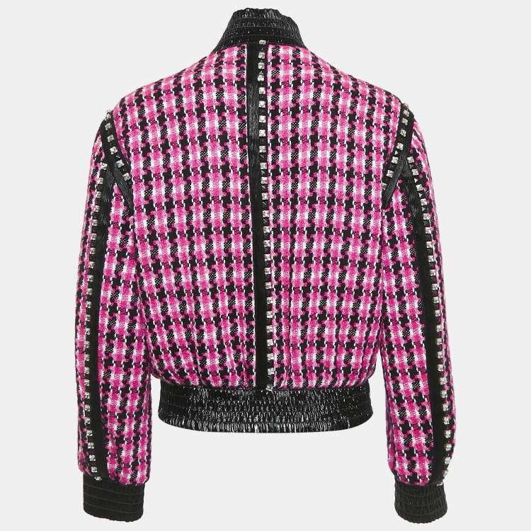 Pre Owned Marc Jacobs Pink Tweed Brooch Detail Zip -Up Jacket S