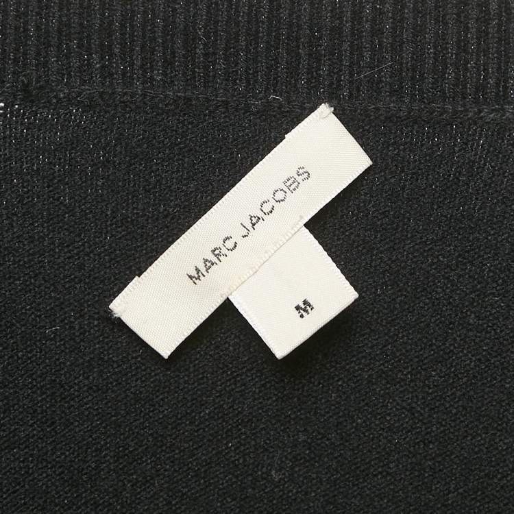Pre Owned Marc Jacob Black Embellished Ostrich Feather Trim Cashmere Cardigan M