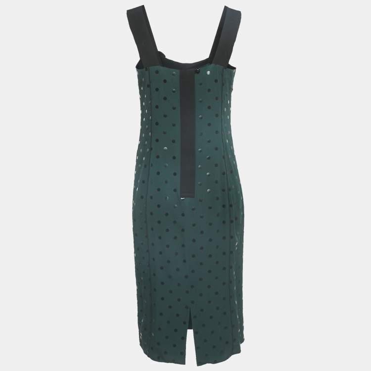 Pre Owned Marc Jacobs Green/Black Dot Print Crepe Ruffled Sleeveless Dress S