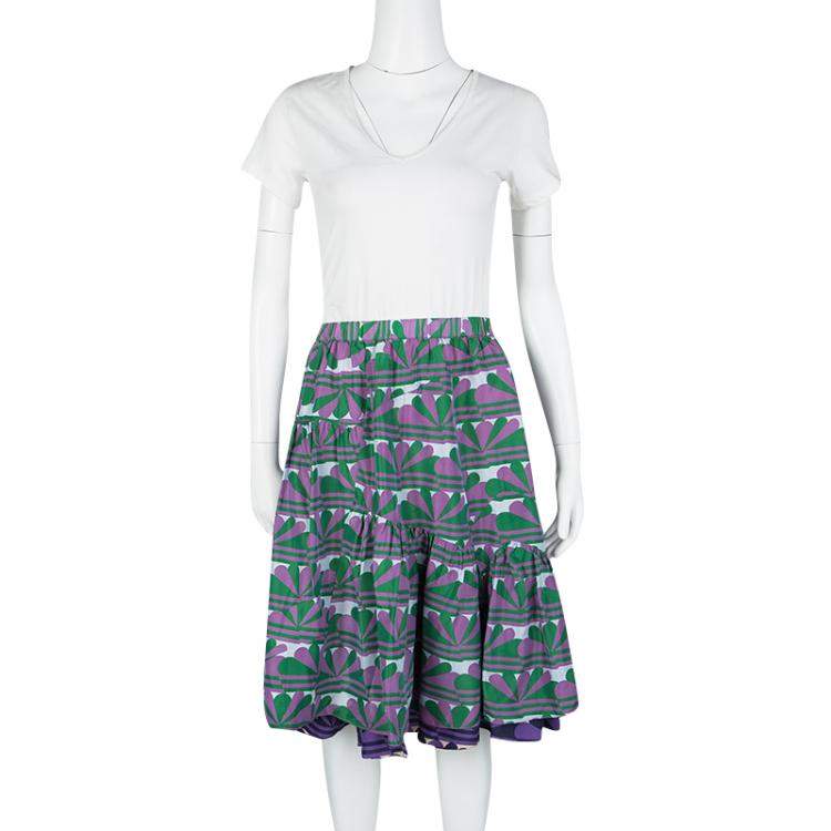 Pre Owned Marc Jacobs Multicolor Printed Ruffle Bottom Layered Skirt XS