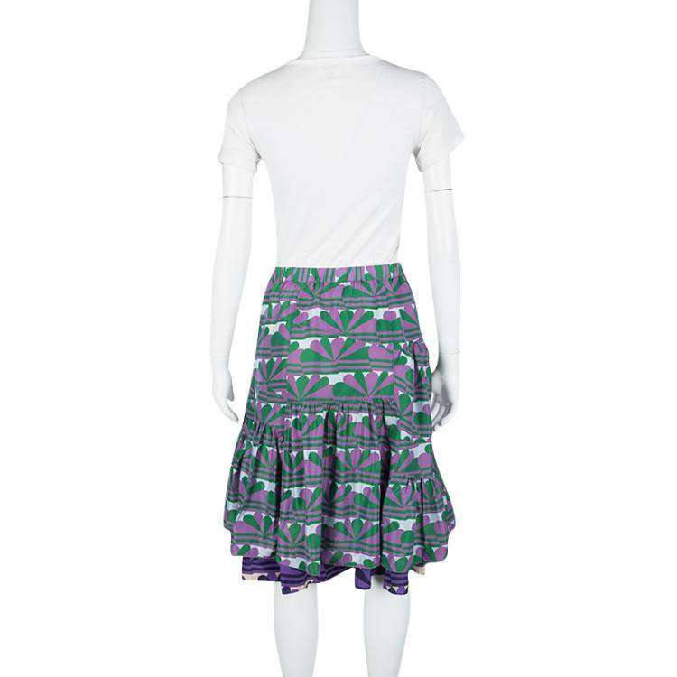 Pre Owned Marc Jacobs Multicolor Printed Ruffle Bottom Layered Skirt XS