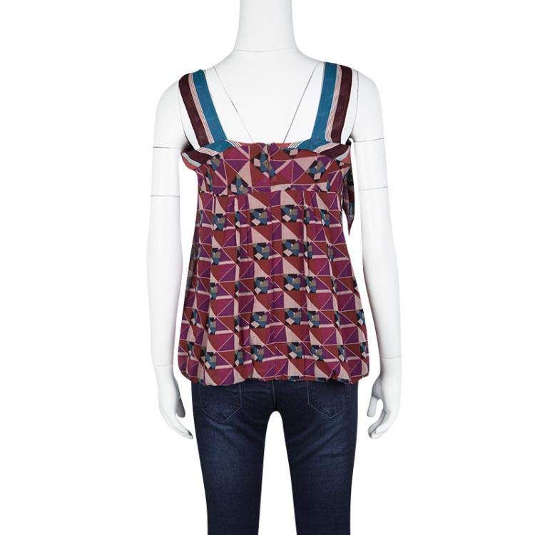 Pre Owned Marc Jacobs Multicolor Geometric Print Sleeveless Tie Detail Cotton Top M 