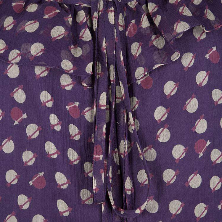 Pre Owned Marc Jacobs Purple Printed Chiffon Ruffle Trim Sleeveless Top S