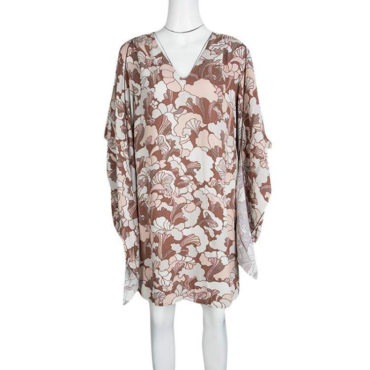Pre Owned Marc Jacobs Floral Printed Long Sleeve V-Neck Tunic and Scarf Set M