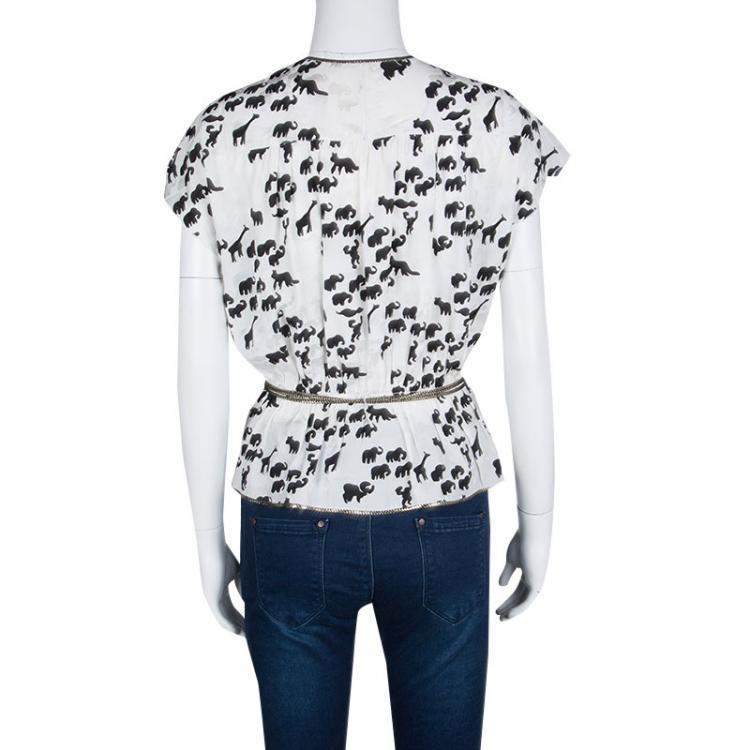 Pre Owned Marc Jacobs White Animal Figure Print Wrap Top M