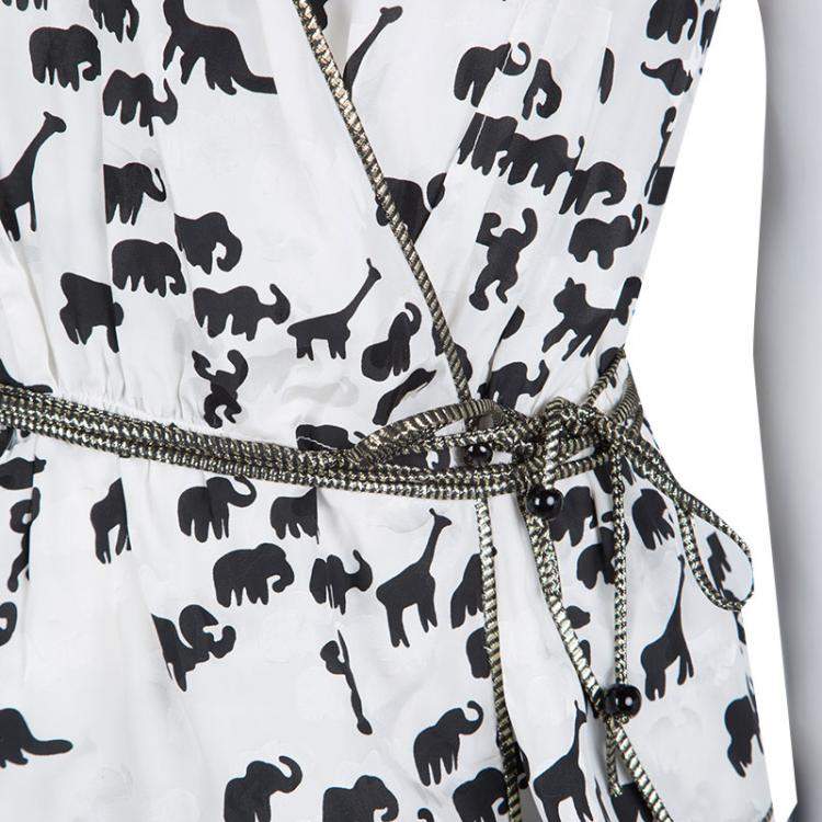 Pre Owned Marc Jacobs White Animal Figure Print Wrap Top M