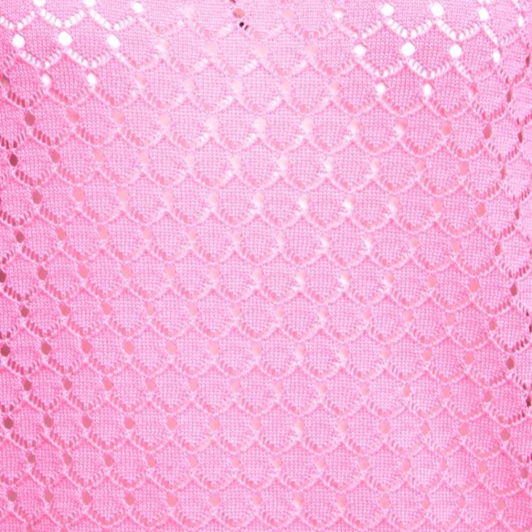 Pre Owned Marc Jacobs Pink Rib Trim Perforated Cotton Knit Top M