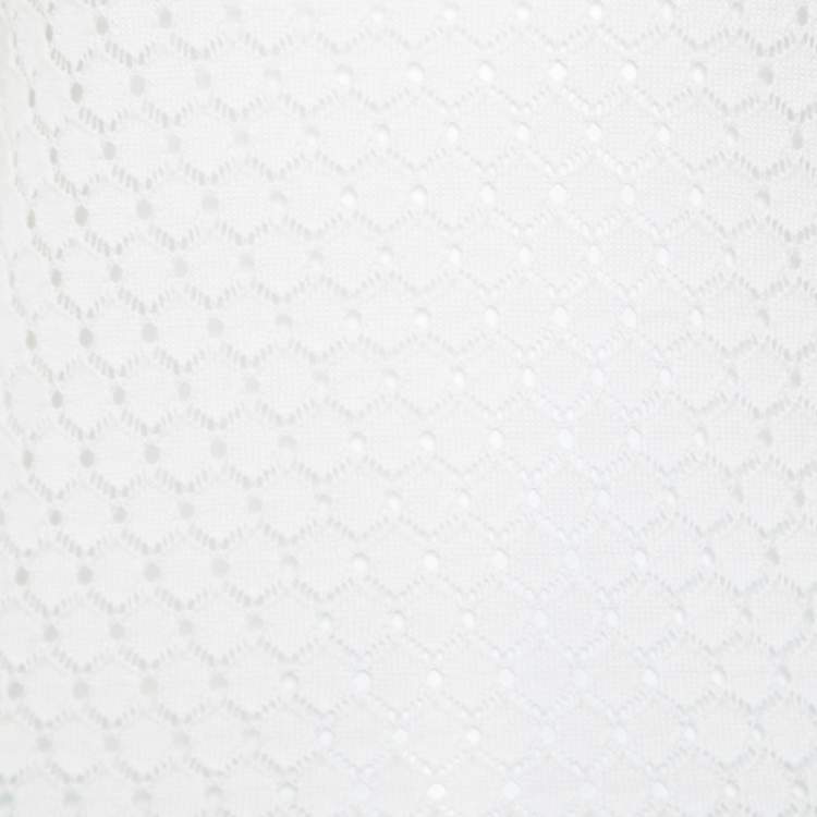 Pre Owned Marc Jacobs White Perforated Fish Scale Pattern Knit Crop Top S